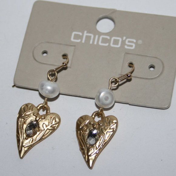 Beautiful NWT Chico's Earrings gold hearts pearls